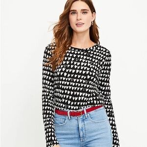 LOFT Black Long-Sleeve Top with White Heart Print